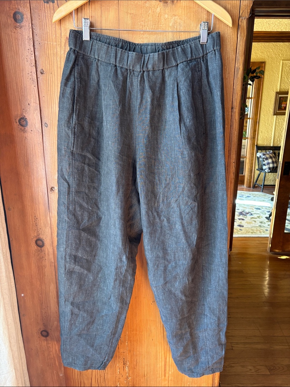 Eileen Fisher Women’s Slate Gray Relaxed Linen-Blend Chinos
